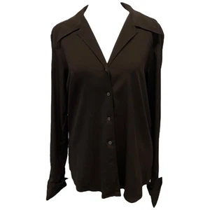 Camicetta donna vintage anni 90 Ralph Lauren etichetta viola marrone seta perla bottoni 8 - Foto 1 di 14