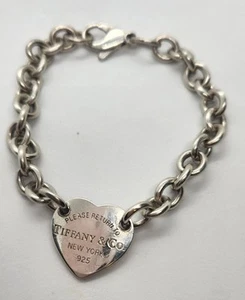 Brazalete Estate Return to Tiffany & Co. Etiqueta Corazón Plata 925 7 3/4 pulgadas 26 Gramos - Imagen 1 de 9