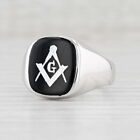 Onyx Masonic Signet Ring 14k Gold Size 10.25 Square Compass Insignia Blue Lodge