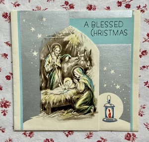 Tarjeta de felicitación vintage de estrellas de belén de Navidad en relieve plateado de los años 30 - Imagen 1 de 6