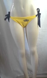 GOLD WITH NAVY BLUE TIES CORONA BIKINI SWIMSUIT SWIMWEAR PANTY AT SIDES LARGE - Picture 1 of 7