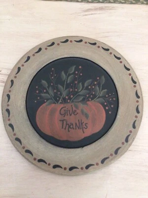 *~*PRIMITIVE*~* HP FOLK ART PRIM PUMPKIN *~* GIVE THANKS Signed Joni Martin - Image 1 of 4