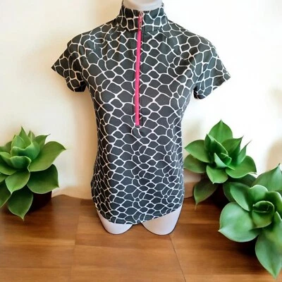 Топ JoFit с жирафовым принтом и ложным воротником на молнии с коротким рукавом размер маленький - Изображение 1 из 4