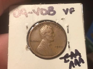 1909-VDB Lincoln Cent, primo anno di emissione, all'ingrosso su una VF è $ 7, 1 moneta - Foto 1 di 16