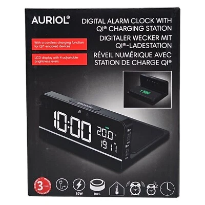 Auriol Digitaler Wecker mit kabelloser Qi Handy Smartphone Ladefunktion Neu - Bild 1 von 4