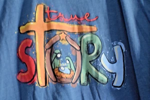 Love in Faith Nativity Women's 3X True Story Christmas Baby Jesus Manger T-shirt - Picture 1 of 4