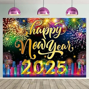 2025 Buon Anno Sfondo Neon Città Fuochi d'artificio Vigilia Festa Sfondo - Foto 1 di 11