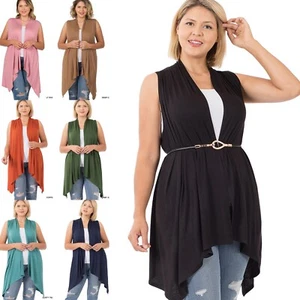1X 2X 3X Women's Open Front Sleeveless Rayon Cardigan Hi-Low Hem Draped Vest - Picture 1 of 40