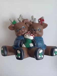 Vintage Ceramic Reindeer Christmas Candycane Homemade Figurine - Picture 1 of 4