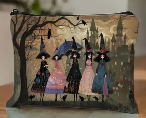 COSMETIC/TRAVEL BAG-Versatile Gothic Makeup Bag with Witch, Black Cat & Owl - Picture 1 of 5