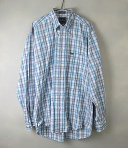 Vintage Faconnable Button Down Shirt Mens L Plaid Blue Long Sleeve Made USA - Picture 1 of 7