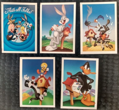 WARNER BROTHERS CARTOONS BUGS BUNNY DAFFY DUCK ROADRUNNER SYLVESTER 5 MINT CARDS - Image 1 of 3
