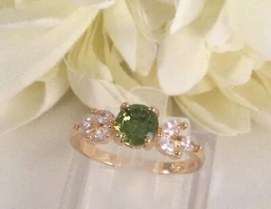 Vintage Jewellery Gold Ring Peridot White Sapphires Antique Deco Jewelry size N - Picture 1 of 7