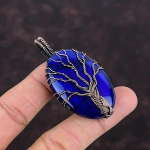 "Regalo de cobre labradorita azul fuego para bestia envuelto en alambre árbol de la vida 2,48" - Imagen 1 de 6