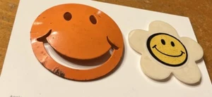 Smiley Face 1970’s Orange Collectible Button Pin 2.25” Metal Hippie Culture - Picture 1 of 5