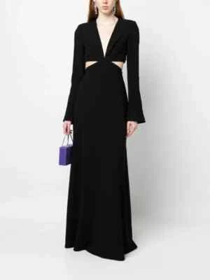 A.L.C. Black Issa Cut-Out Waist V-Neck Long Flare Sleeve Maxi Gown Dress 0 = XS - Image 1 of 4