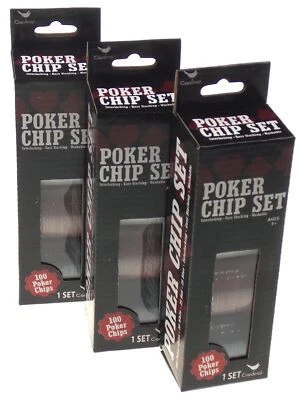 Lot of 3 Cardinal Poker Chip 100 Piece Set White Red Blue Interlocking Washable - Image 1 of 3