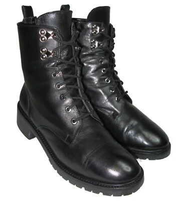 Botas de Combate Moto Napoleoni Cuero Negro Mujer EUR 38 Talla 7-7.5 M Hechas en Italia + Cremallera Foto 1 de 4