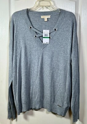 NWT Michael Kors Women Long Sleeves Grey Silver Sweatshirt Size L Retail $99.50 - Image 1 of 4
