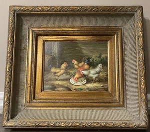 Roster Farm Life Oil Painting on Canvas with Beautiful Frame - Picture 1 of 3