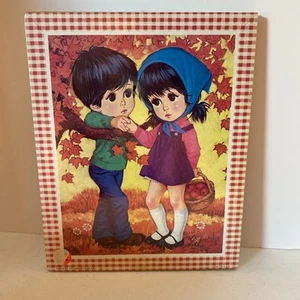 Lee BIG EYES Boy Girl 1960’s Litho Pressboard Art Wall Red Gingham USA Sealed - Picture 1 of 6