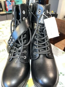 Women's Motto Combat Boots Size 11 Laces & Zip Up Memory Foam No Boundaries NWT - Picture 1 of 6