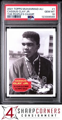 2021 TOPPS MUHAMMAD ALI THE PEOPLE'S CHAMP #1 CASSIUS CLAY JR. HOF PSA 10 - Image 1 of 2