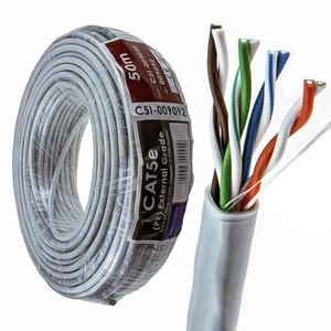 Externe CAT5e-CCA Extérieur Usage Réseau Ethernet Câble Bobine UTP Gris 50m - Zdjęcie 1 z 4