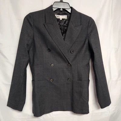 Zara Blazer Womens Medium Gray Wool Blend Double Breasted Jacket Dress Coat - Image 1 of 4