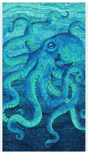 Gorgeous Large Octopus Panel, w/ Gold by Northcott Cotton Shirting/Quilting - Picture 1 of 1