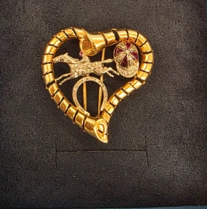 14k Yellow Gold Derby Broache with Diamonds and Rubies ~11.9g/7.65dwt - Picture 1 of 5