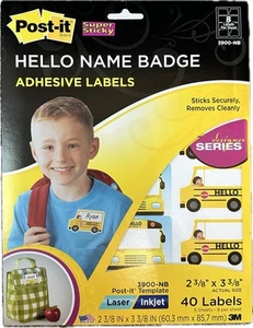Post-it Hello Name Badge, 2-3/8" x 3-3/8", self stick, 3900-NB, 40 count - Picture 1 of 2