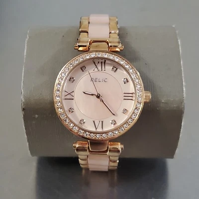 Женские аналоговые кварцевые часы RELIC цвет розового золота с драгоценными камнями циферблат MOP 5,75 дюйма 30 мм - Изображение 1 из 4