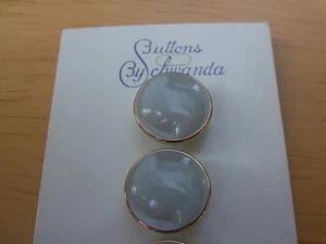 10 GRAY GLASS VINTAGE SCHWANDA BUTTONS S DESIGN GOLDTONE RIM W. GERMANY NOS 12mm - Picture 1 of 2