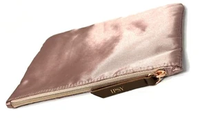SATIN Makeup Bag Purse Pouch DUSTY ROSE With Brown Faux Leather Zipper Pull NEW - Picture 1 of 10