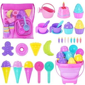 TSDATOWR Ice Cream Beach Toys Sand Toys Set for Kids Collapsible Sand Bucket ... - Picture 1 of 7