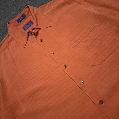 Pendleon Silk Shirt Men's Large Short Sleeve Salmon Orange Pink Pocket - Image 1 of 4