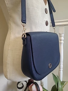 Hermoso Bolso de Mano OROTON Cuero Azul Marino Estilo Redondo Forrado #168364 Como Nuevo - Imagen 1 de 11