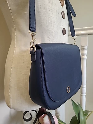 Красивый OROTON темно-синий кожаный круглый стиль с подкладкой Дамская сумка #168364 как новый - Изображение 1 из 4