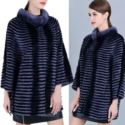 Abrigo de piel de visón real para mujer estilo murciélago chaqueta de piel noble kintted con piel de conejo Foto 1 de 4