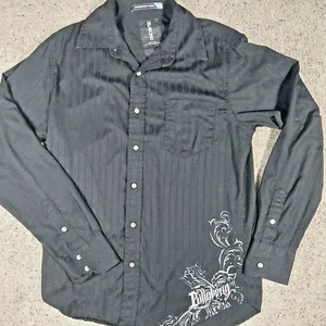 Billabong Shirt Mens Small Button Up Black Skull N Flowers Grunge Long Sleeve - Picture 1 of 8