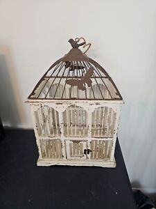 Decorative Bird Cage Wood and Metal with Butterflies and Hanger FREE SHIPPING