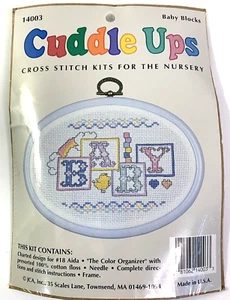 CUDDLE UPS CROSS STITCH KIT FOR NURSERY BABY BLOCKS FRAME FLOSS INSTRUCTIONS NOS - Picture 1 of 6