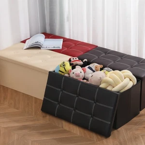 Black Leather Storage Ottoman Bench Footrest Seat Chest for Living Room Bedroom - Picture 1 of 11