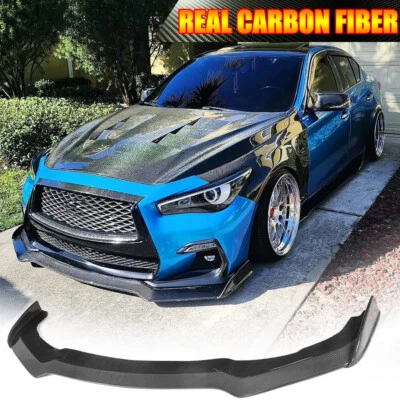 Fit For Infiniti Q50 Sport 2018-2022 Real Carbon Front Bumper Lip Chin Spoiler - Image 1 of 4