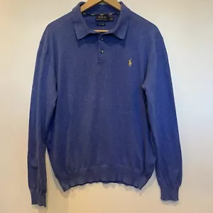 Polo Ralph Lauren Jumper Polo Mens Size L Blue 100% Pimma Cotton Little Pony - Picture 1 of 14