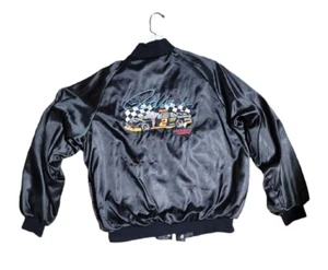 Vtg Rusty Wallace Jacket Sz XL Racing Team Black Satin Nascar Bomber Miller USA - Picture 1 of 9
