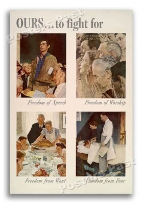 1940s “Ours . . . To Fight For” WWII Historic Norman Rockwell War Poster - 20x30
