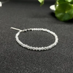 White Moonstone Micro Faceted Round Beads Good Luck Handmade Bracelet Gift 6-8" - Picture 1 of 8