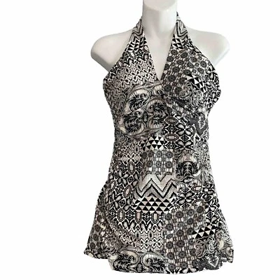 New Directions Swimdress Size M Womens Black Paisley Slimming One Piece Swimsuit - Image 1 of 4